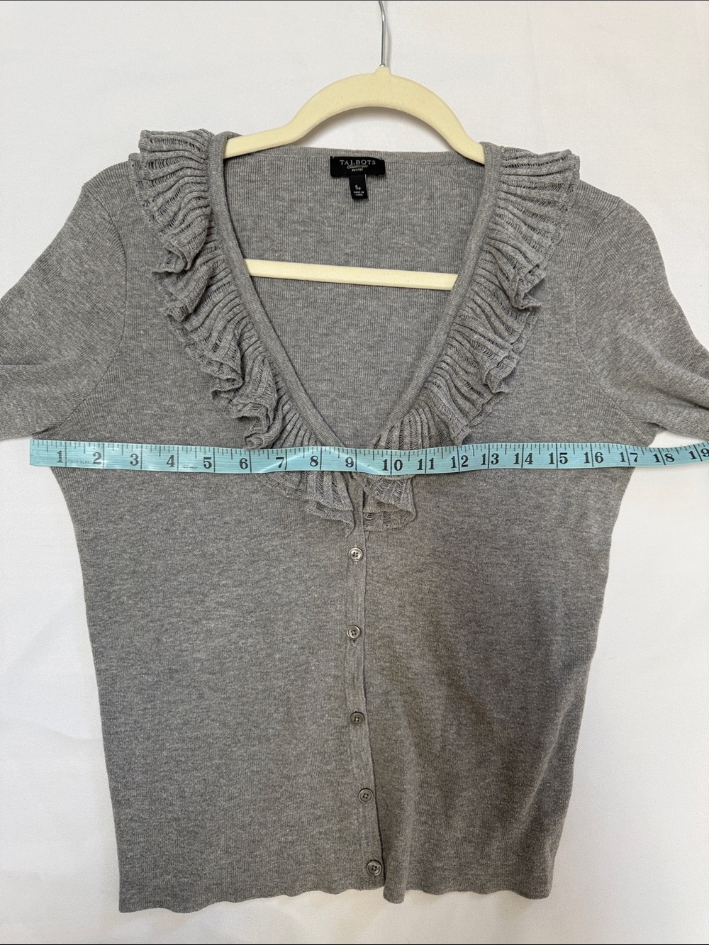 Talbots Gray Ruffle V-Neck Cardigan - Picture 5 of 12